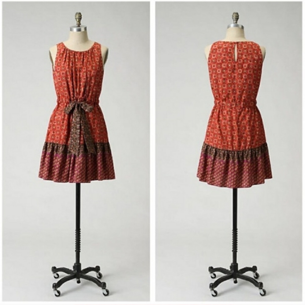 Anna Sui Anthropologie Fiery Teirs Silk Dress 4